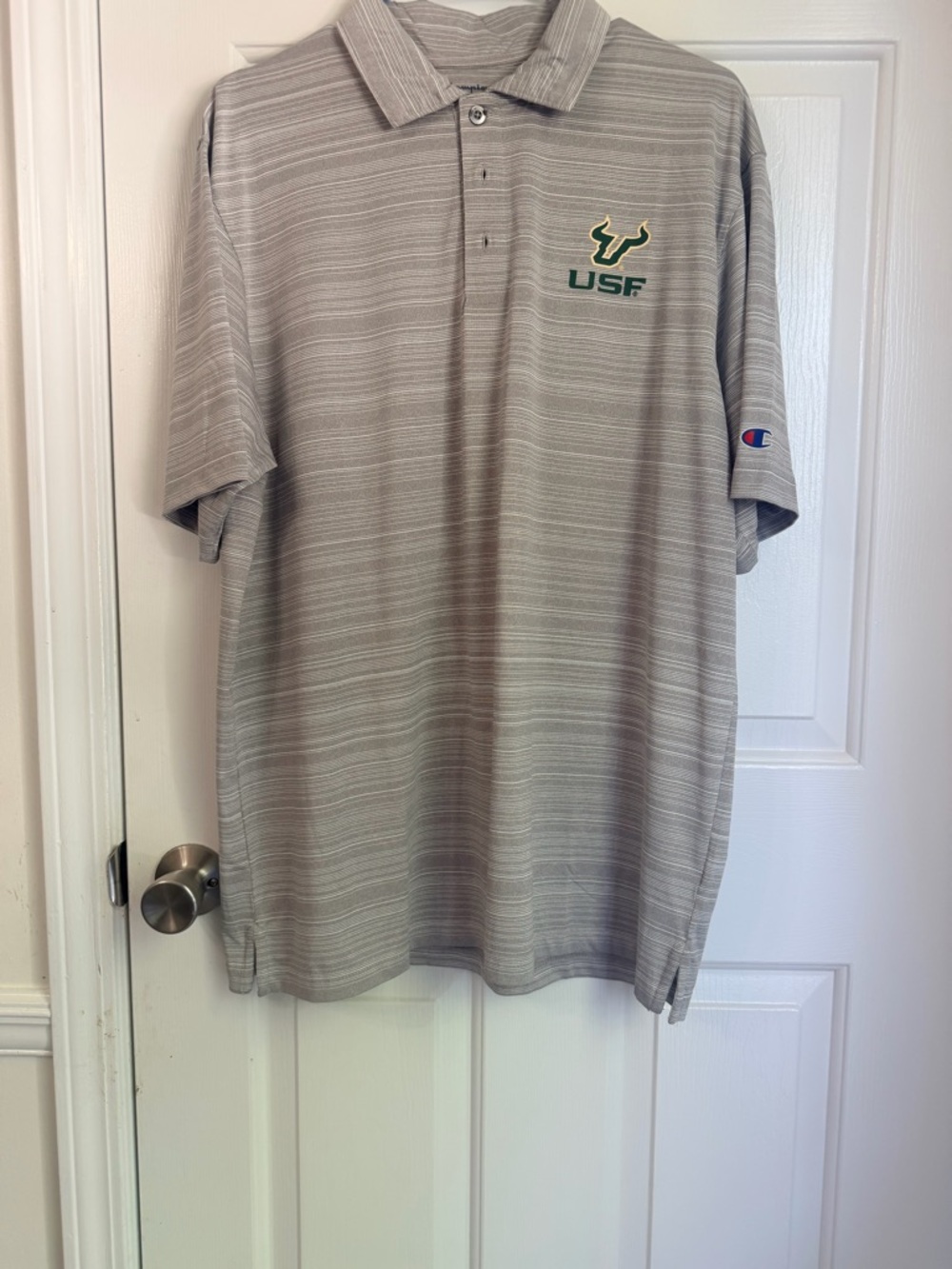 Champion Men’s Light Gray Striped USF Polo
